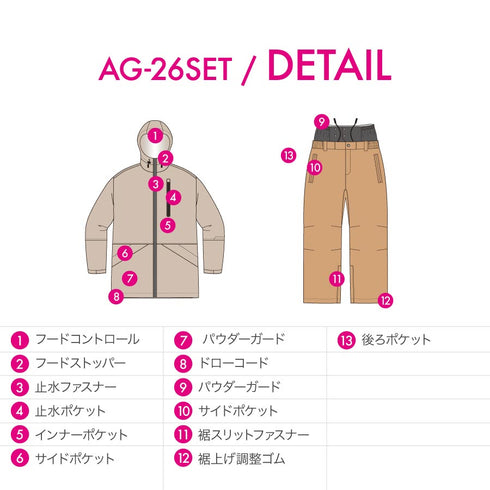 【10月上旬発送予定】 【日本上陸記念SET】ASHGREEM アッシュグリーム スノーボードウェア 止水ファスナージャケット 上下セット AG-26SET